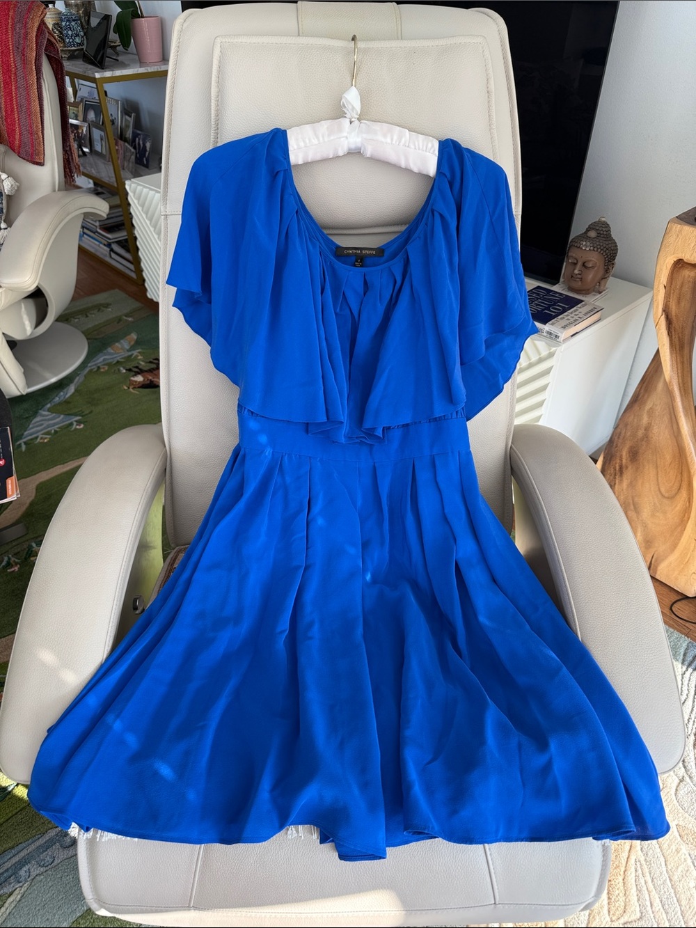 ⚡️100% Silk•Royal•Blue Overlay Ruffle Dress👗